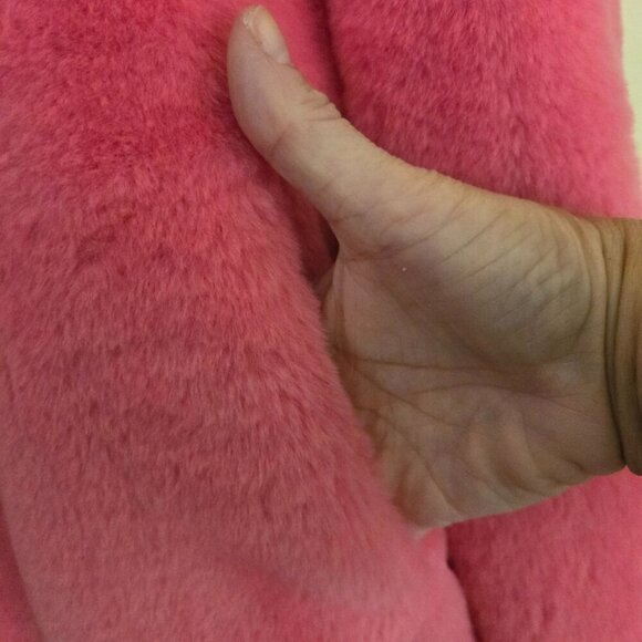 Boston Proper Shawl Collar Versatile Faux Fur Chubby Pink Peacock Jacket Size L - Picture 6 of 10
